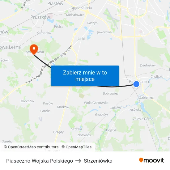 Piaseczno Wojska Polskiego to Strzeniówka map