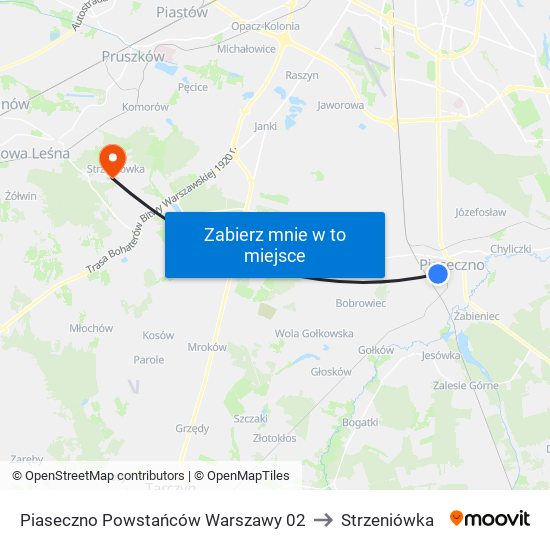 Piaseczno Powstańców Warszawy 02 to Strzeniówka map