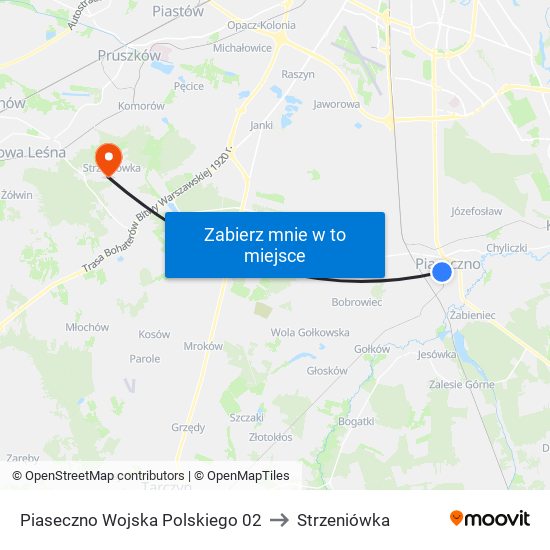 Piaseczno Wojska Polskiego 02 to Strzeniówka map