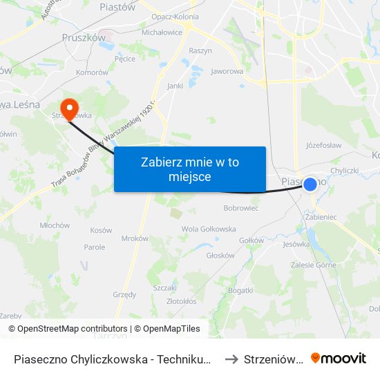 Piaseczno Chyliczkowska - Technikum 02 to Strzeniówka map