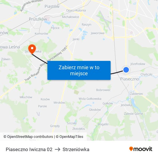 Piaseczno Iwiczna 02 to Strzeniówka map