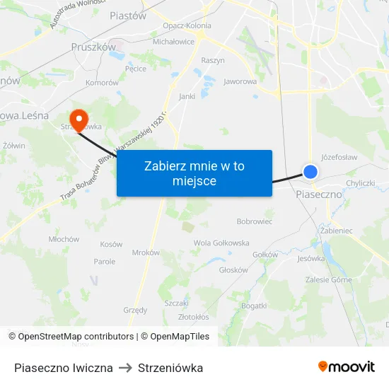 Piaseczno Iwiczna to Strzeniówka map