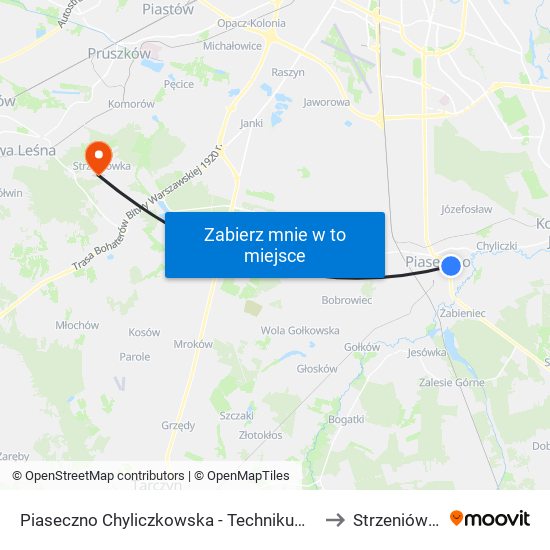 Piaseczno Chyliczkowska - Technikum 01 to Strzeniówka map