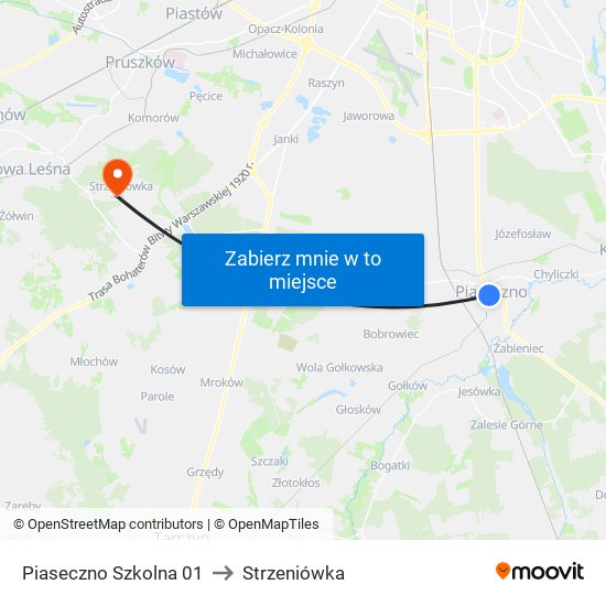 Piaseczno Szkolna 01 to Strzeniówka map