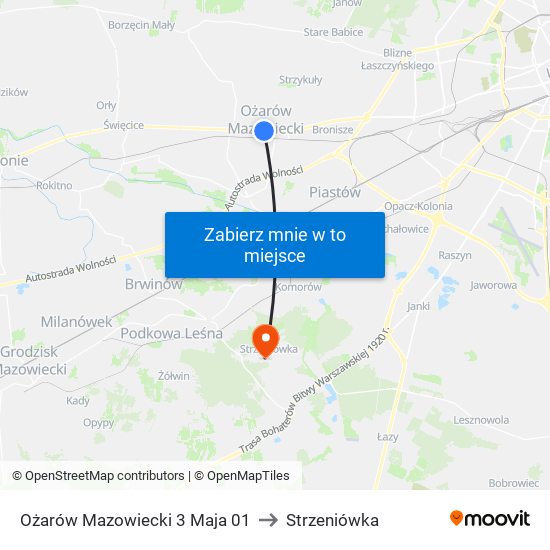 Ożarów Mazowiecki 3 Maja to Strzeniówka map