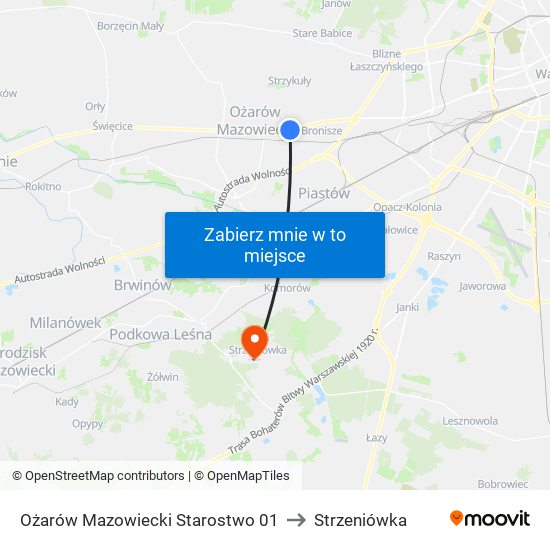 Ożarów Mazowiecki Starostwo to Strzeniówka map