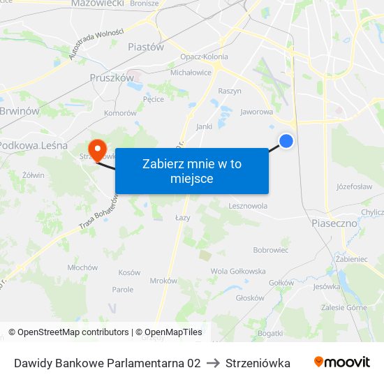 Dawidy Bankowe Parlamentarna 02 to Strzeniówka map