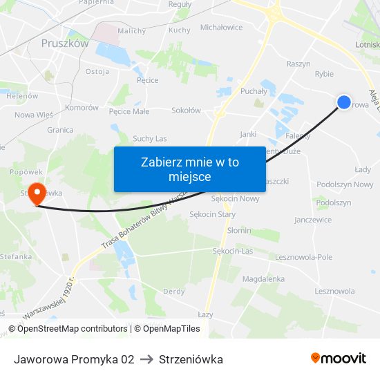 Jaworowa Promyka 02 to Strzeniówka map