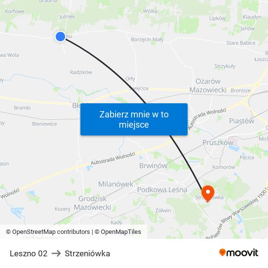 Leszno 02 to Strzeniówka map