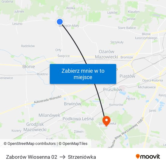 Zaborów Wiosenna 02 to Strzeniówka map