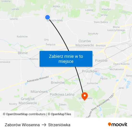 Zaborów Wiosenna to Strzeniówka map