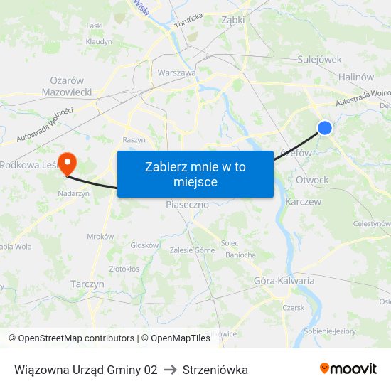 Wiązowna Urząd Gminy 02 to Strzeniówka map