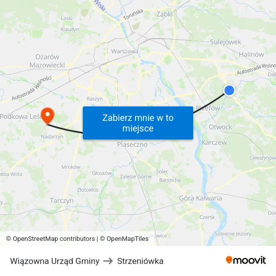 Wiązowna Urząd Gminy to Strzeniówka map