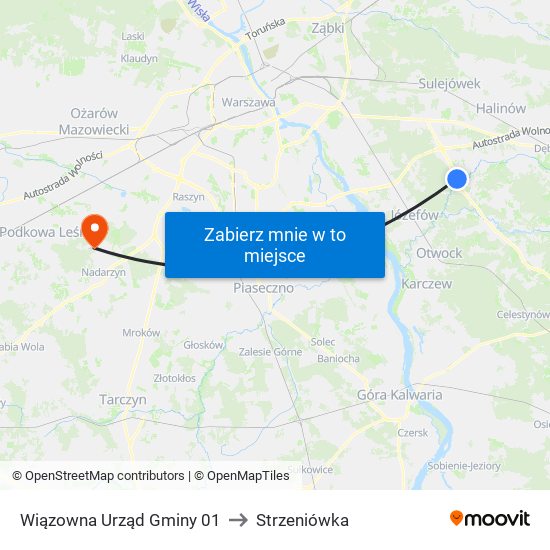 Wiązowna Urząd Gminy 01 to Strzeniówka map