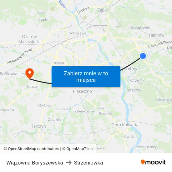 Wiązowna Boryszewska to Strzeniówka map