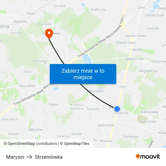 Marysin to Strzeniówka map