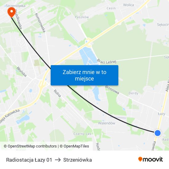 Radiostacja Łazy 01 to Strzeniówka map