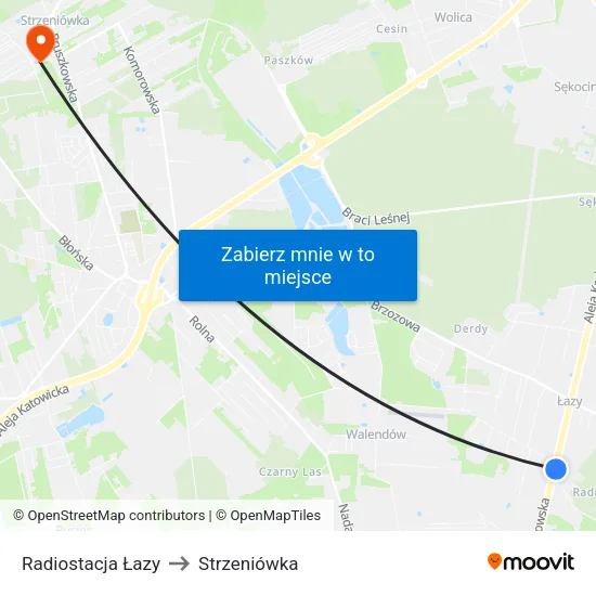 Radiostacja Łazy to Strzeniówka map