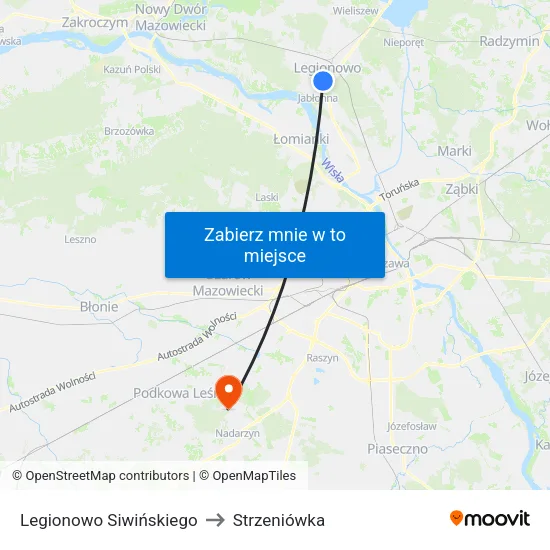 Legionowo Siwińskiego to Strzeniówka map