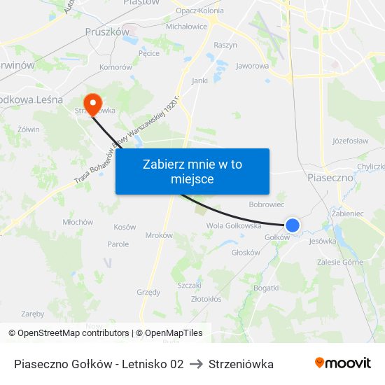 Piaseczno Gołków-Letnisko to Strzeniówka map