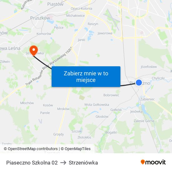 Piaseczno Szkolna 02 to Strzeniówka map