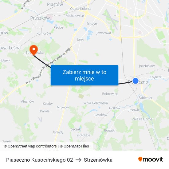 Piaseczno Kusocińskiego 02 to Strzeniówka map