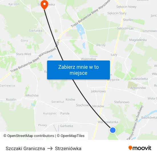 Szczaki Graniczna to Strzeniówka map