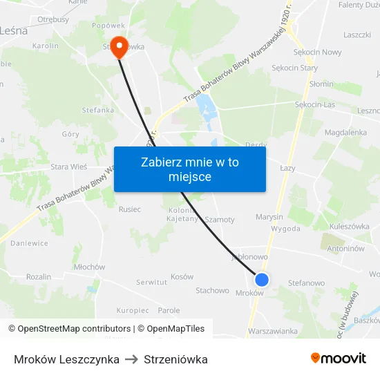 Mroków Leszczynka to Strzeniówka map