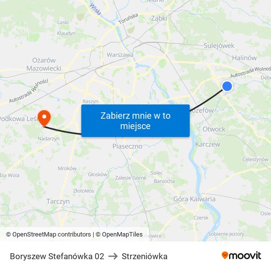 Stefanówka to Strzeniówka map