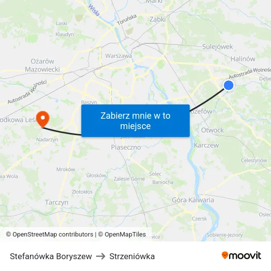 Stefanówka Boryszew to Strzeniówka map