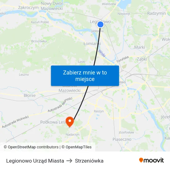 Legionowo Urząd Miasta to Strzeniówka map