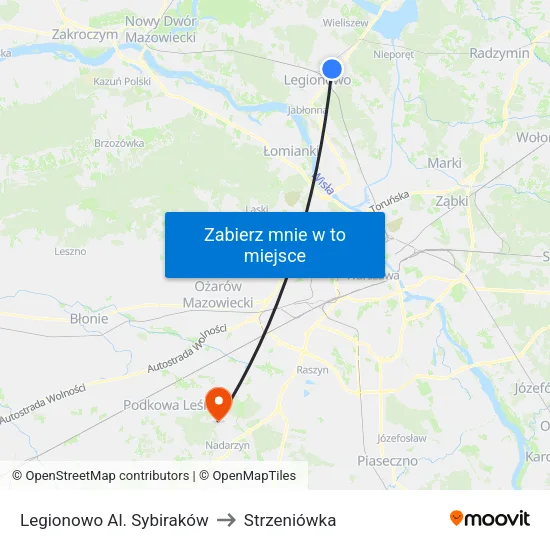 Legionowo Al. Sybiraków to Strzeniówka map
