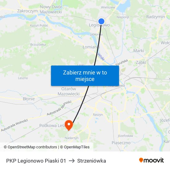 PKP Legionowo Piaski to Strzeniówka map