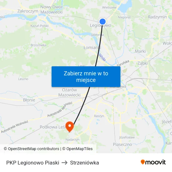PKP Legionowo Piaski to Strzeniówka map