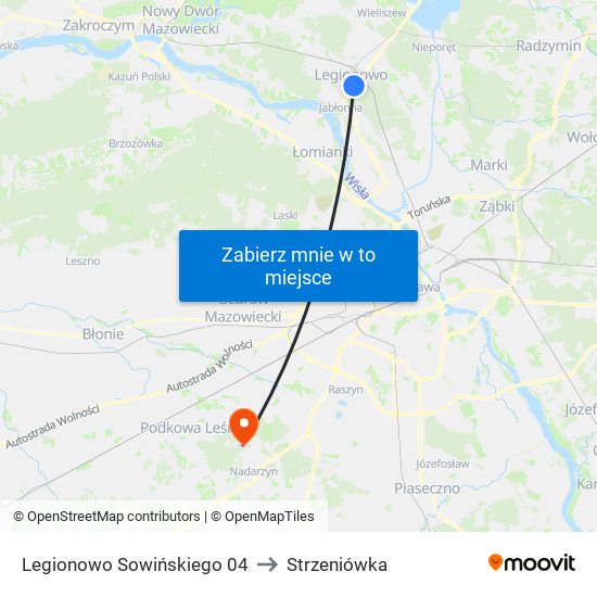 Legionowo Sowińskiego to Strzeniówka map