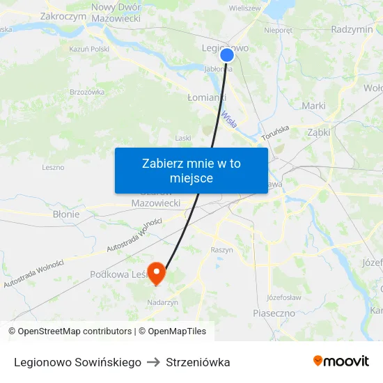 Legionowo Sowińskiego to Strzeniówka map