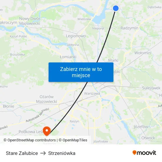 Stare Załubice to Strzeniówka map