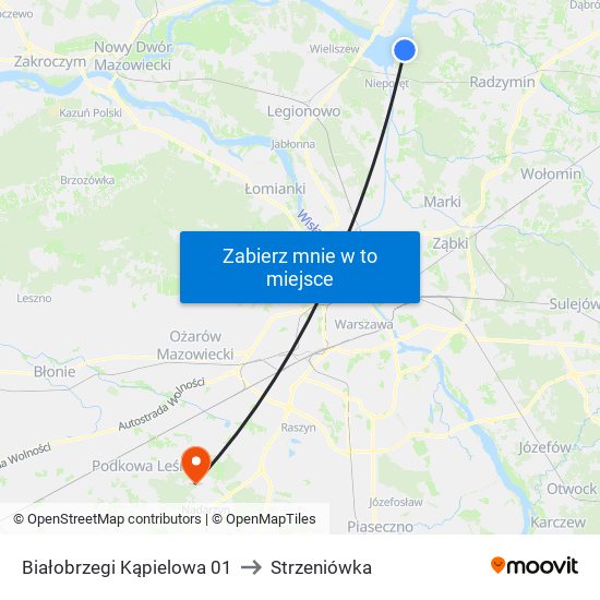 Białobrzegi Kąpielowa to Strzeniówka map