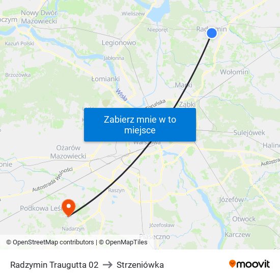 Radzymin Traugutta to Strzeniówka map