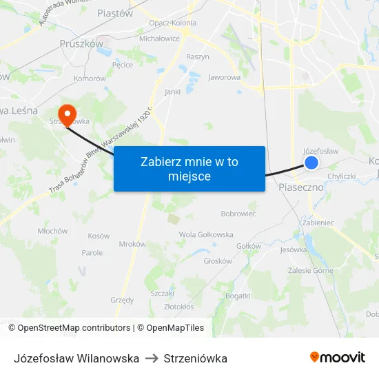 Józefosław Wilanowska to Strzeniówka map