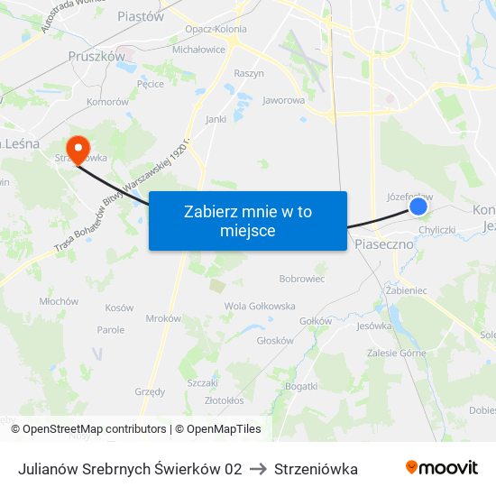 Julianów Srebrnych Świerków 02 to Strzeniówka map