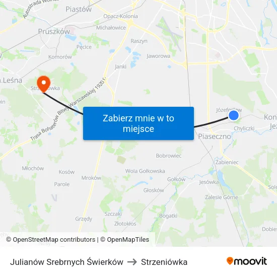 Julianów Srebrnych Świerków to Strzeniówka map