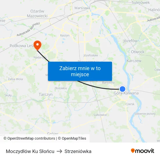 Moczydłów Ku Słońcu to Strzeniówka map