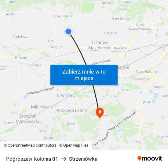 Pogroszew Kolonia 01 to Strzeniówka map