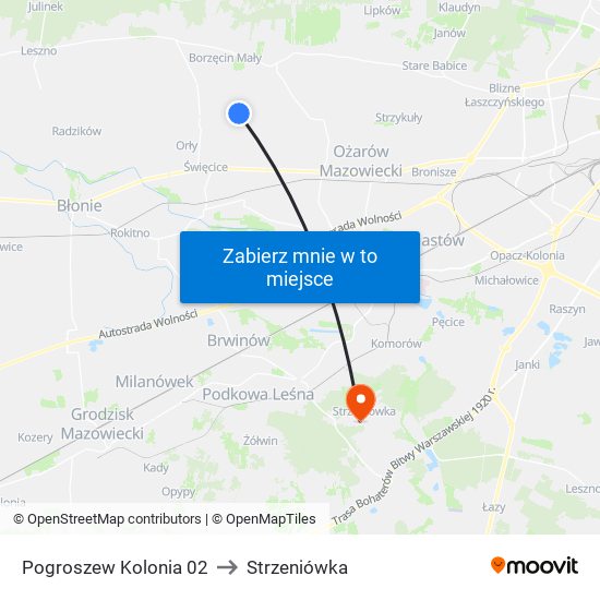 Pogroszew Kolonia 02 to Strzeniówka map