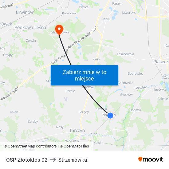 OSP Złotokłos to Strzeniówka map