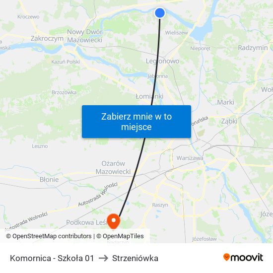 Komornica - Szkoła 01 to Strzeniówka map