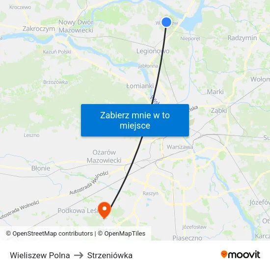 Wieliszew Polna to Strzeniówka map