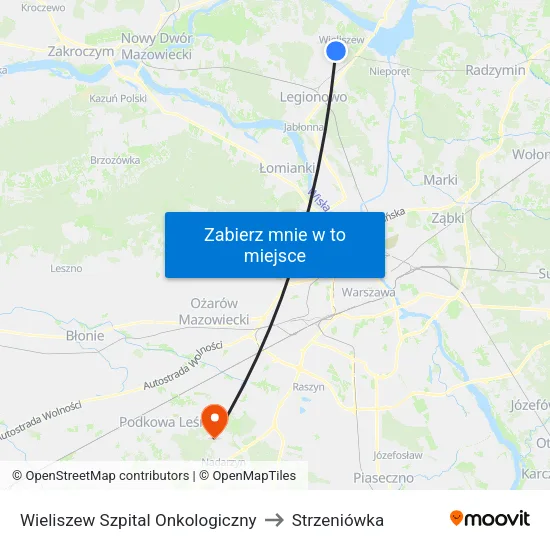 Wieliszew Szpital Onkologiczny to Strzeniówka map