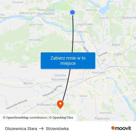 Olszewnica Stara to Strzeniówka map